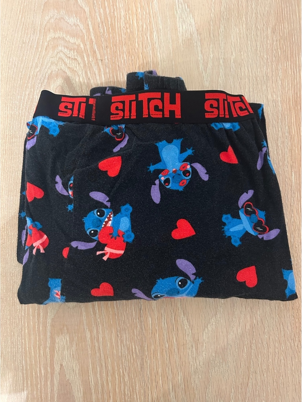 Disney Stitch Women’s XL Pajama Pants Black Red Hearts Lounge Sleepwear